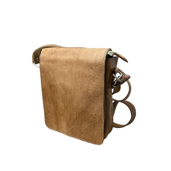 a brown leather bag with a strap