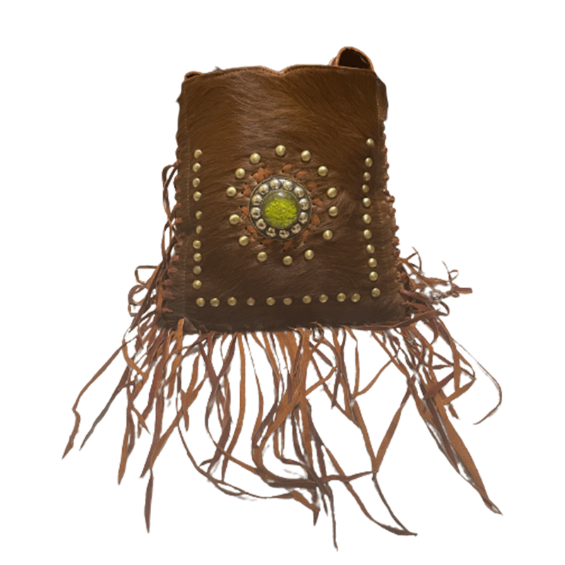 Bolso Bandolera con pelo y flecos artesanal de piel natural - Look Todo Piel - Bolsos