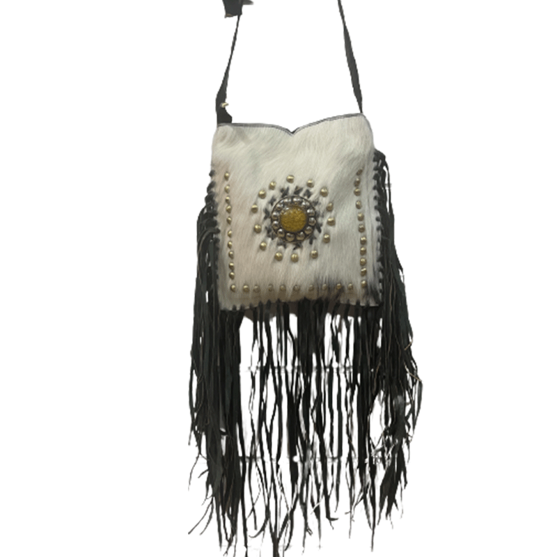 Bolso Bandolera con pelo y flecos artesanal de piel natural - Look Todo Piel - 