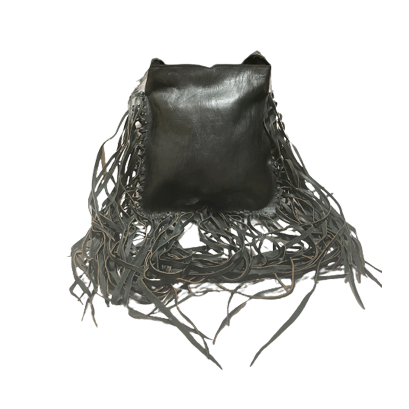 Bolso Bandolera con pelo y flecos artesanal de piel natural - Look Todo Piel - 