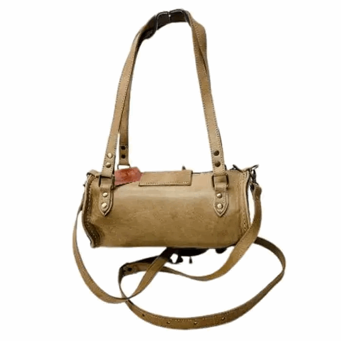 Bolso bandolera con asas. Bolso redondo artesanal de piel natural - Look Todo Piel - 