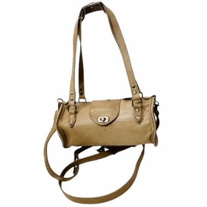 Bolso bandolera con asas. Bolso redondo artesanal de piel natural - Look Todo Piel - 