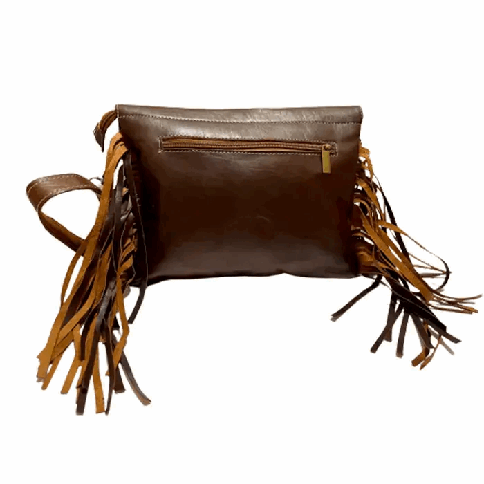 Bolso bandolera con flecos  artesanal de piel natural - Look Todo Piel - 