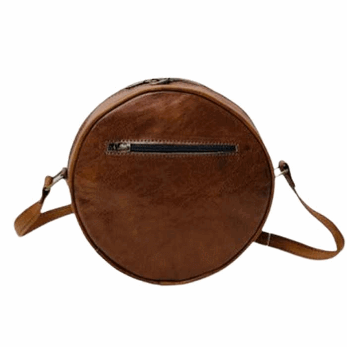 Bolso bandolera redondo artesanal de piel natural - Look Todo Piel - 