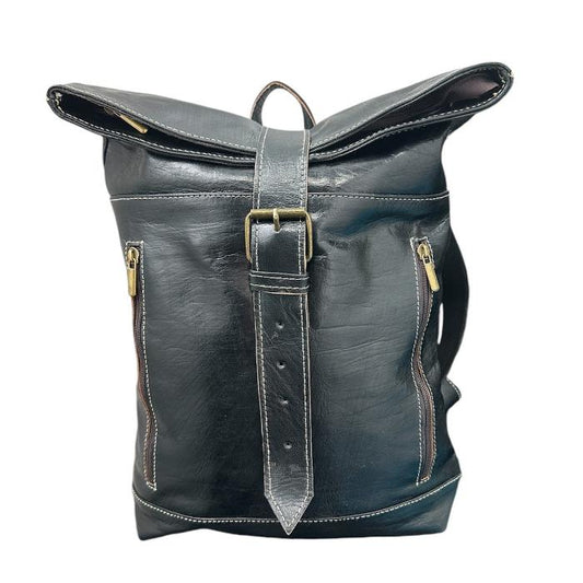 Natural leather handmade drawstring backpack.