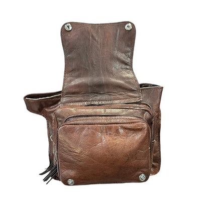 Handmade natural leather backpack.