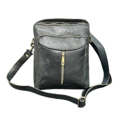 Natural leather travel backpack with zipper.