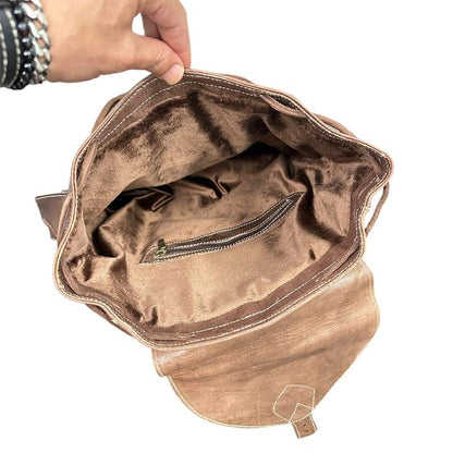 Handmade natural leather backpack with flap