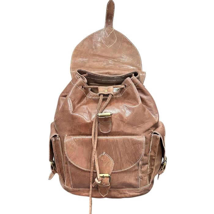 Handmade natural leather backpack with flap