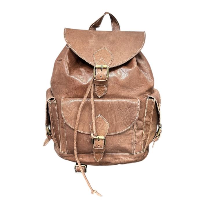 Handmade natural leather backpack with flap