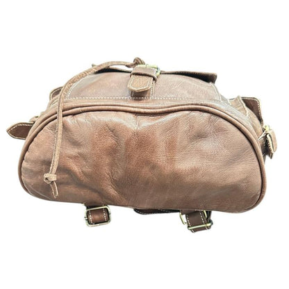 Handmade natural leather backpack with flap