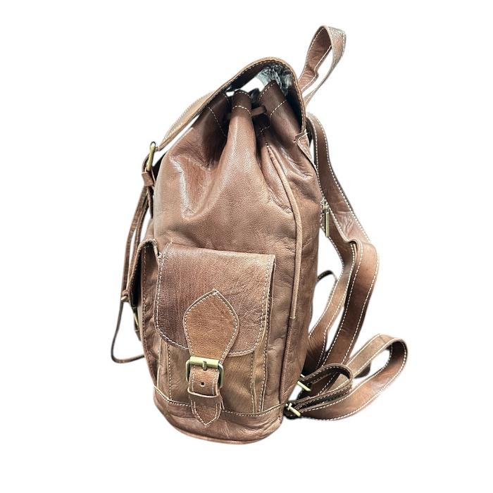 Handmade natural leather backpack with flap