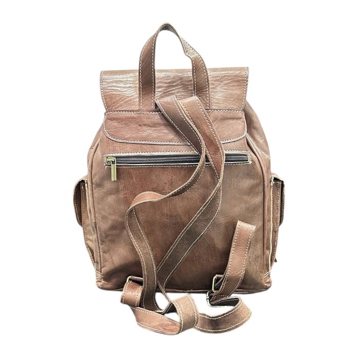 Handmade natural leather backpack with flap