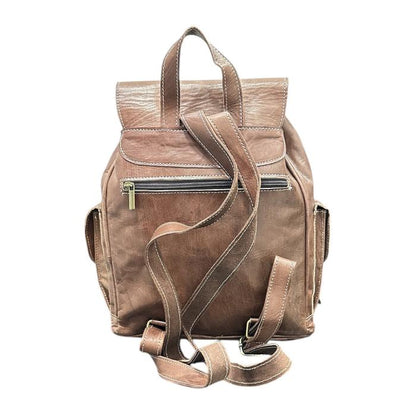 Handmade natural leather backpack with flap