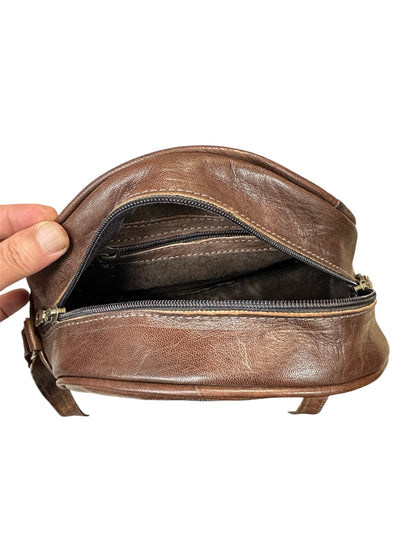 Handmade round natural leather shoulder bag