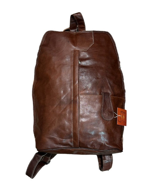 Handmade natural leather backpack.