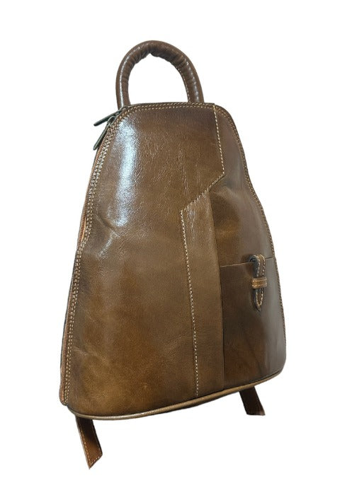 Natural leather handmade backpack. Back zip backpack