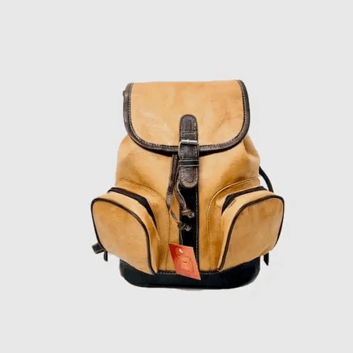 Mochila con cordón artesanal de piel natural mochila de viaje unisex